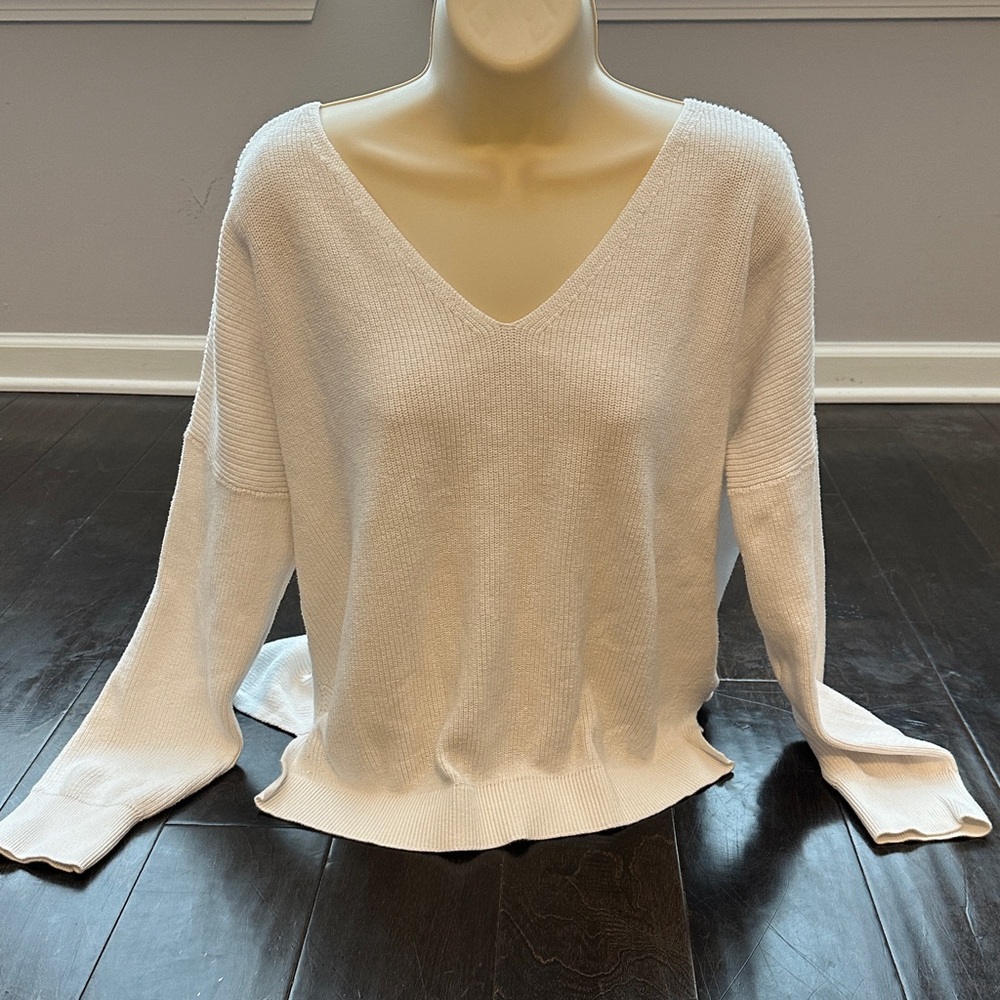 Rag and Bone Oversized Boxy Cropped White V-Neck Sweater size Large